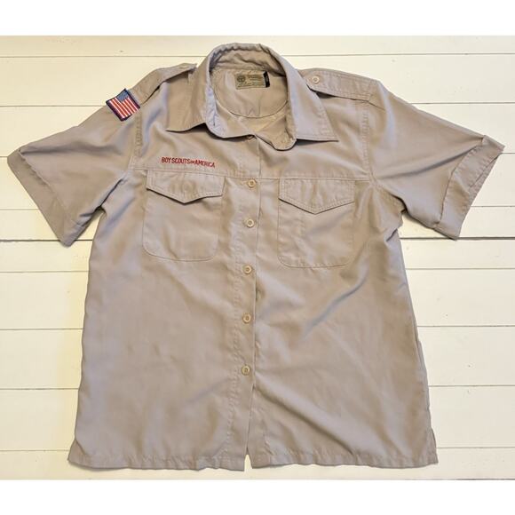 Boy Scouts of America BSA Women's Shirt Tan Medium Vented Poly Microfiber Plain - Picture 1 of 6